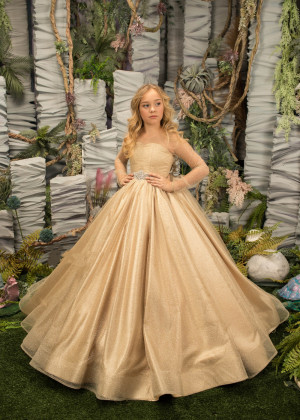 Gold Sparkle Tulle Flower Girl Dress With Beaded Belt